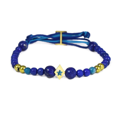 Bracelet Aloha Étoile Or jaune, Diamant, perles de Lapis Lazuli