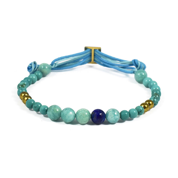 Bracelet Aloha Perlé Or jaune, perles d'Amazonite et de Turquoise
