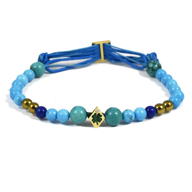 Bracelet Aloha Trèfle Or jaune, Diamant, perles de Turquoise