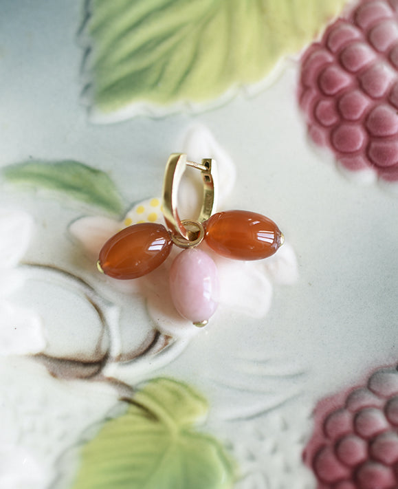 Créole Tiare Charm Or jaune, perles de Cornaline et d'Opale rose