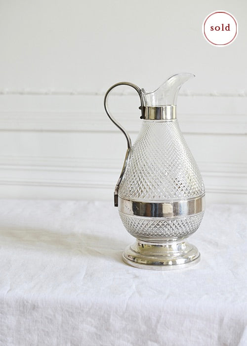 Carafe Anglaise à réserve de glaçons, Cristal et métal argenté