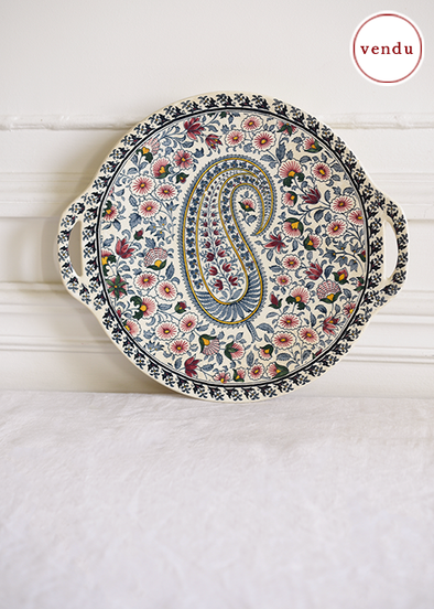 Plat à gâteau Gien décor Cachemire