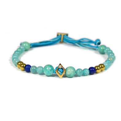 Bracelet Aloha Coeur Or jaune, Diamant, perles d'Amazonite