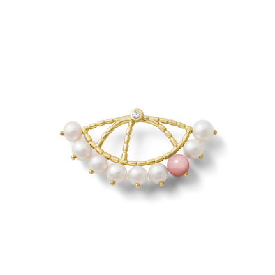 Mono boucle d'oreille Constellation Or jaune, Perles, Opale rose et Diamant