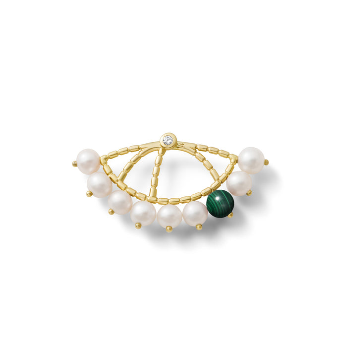 Mono boucle d'oreille Constellation Or jaune, Perles, Malachite et Diamant