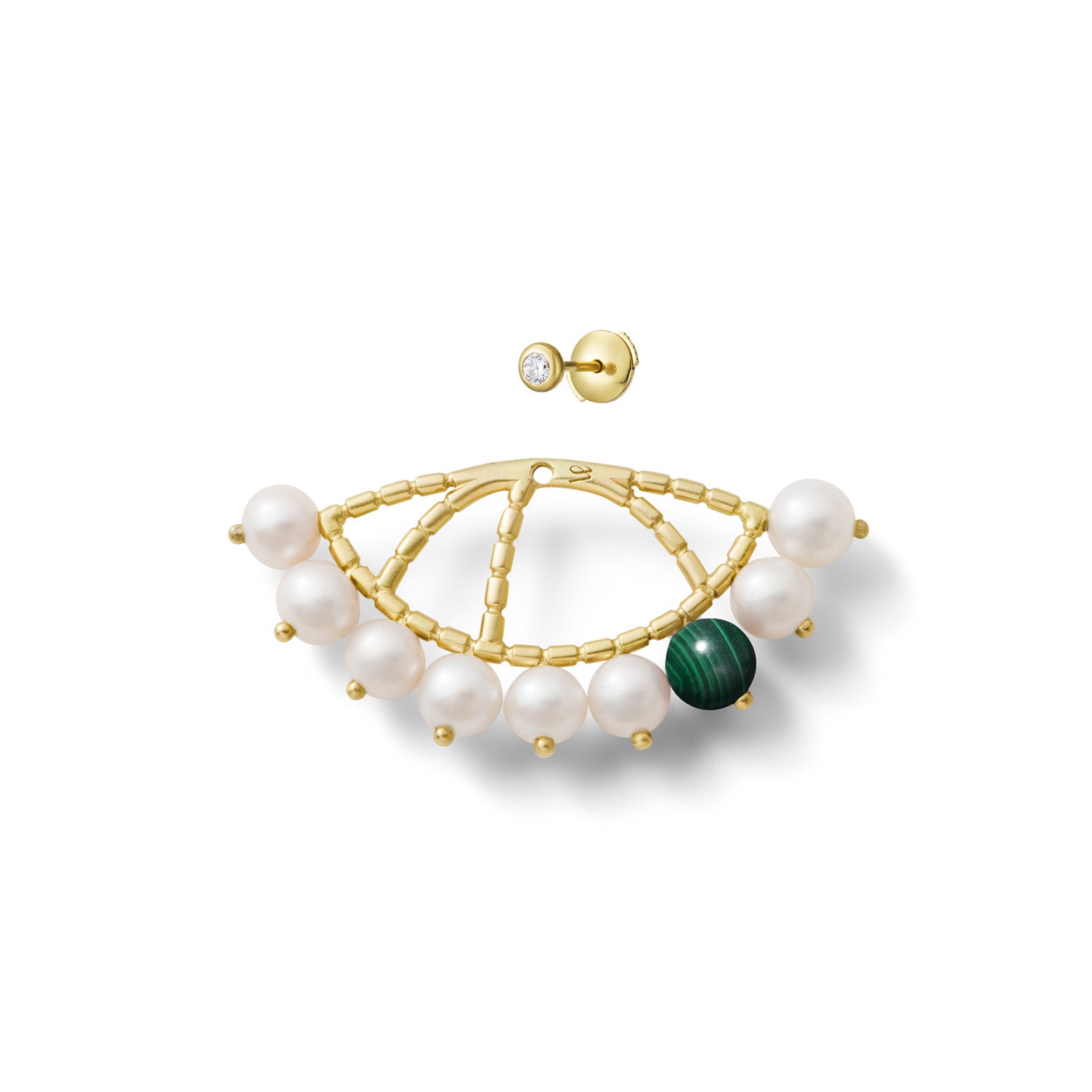 Mono boucle d'oreille Constellation Or jaune, Perles, Malachite et Diamant