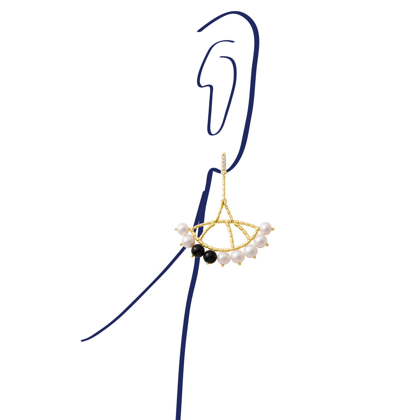 Boucles d'oreilles Constellation Or jaune, Perles, Onyx et Diamants