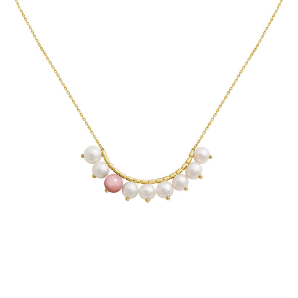 Collier Constellation Or jaune, Perles et Opale rose