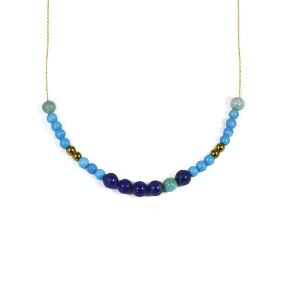 Collier Aloha Perlé Or jaune, perles de Lapis Lazuli