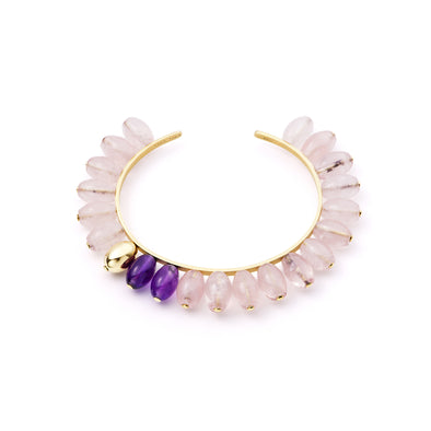 Manchette Tiare Or jaune, Quartz rose et Améthystes