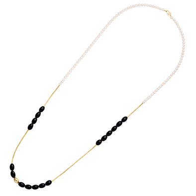 Sautoir Tiare Or jaune, Perles de culture et Perles d'Onyx noir