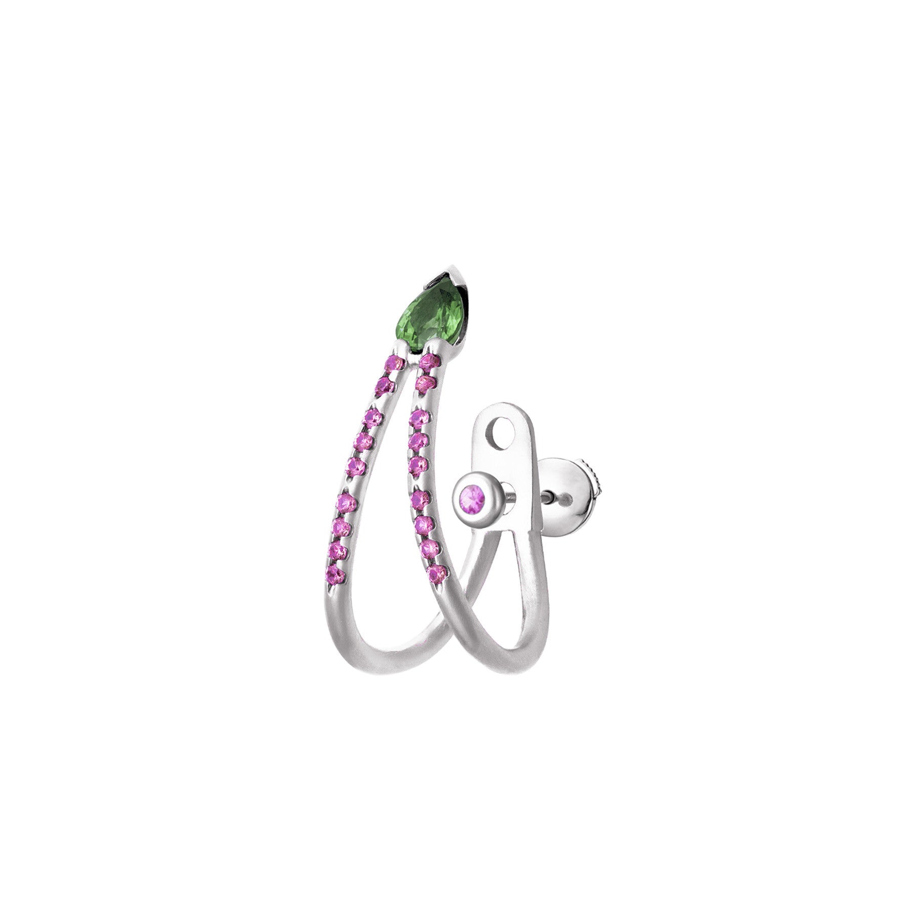 Boucle d'oreille SkyLiane Or blanc, Tsavorite et Saphirs roses