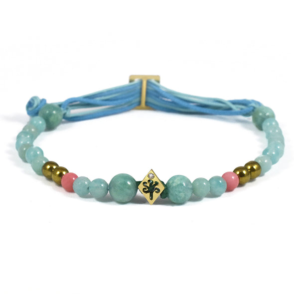 Bracelet Aloha Arbre de Vie Or jaune, Diamant, perles d'Amazonite