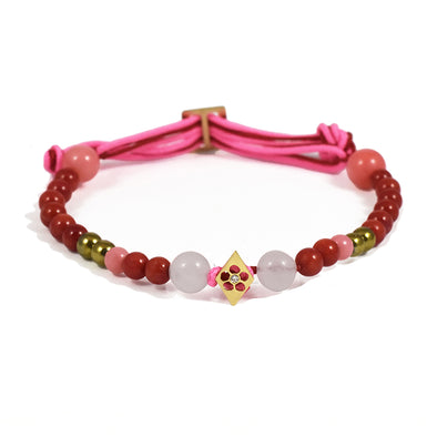 Bracelet Aloha Fleur Or jaune, Diamant, perles de Quartz rose