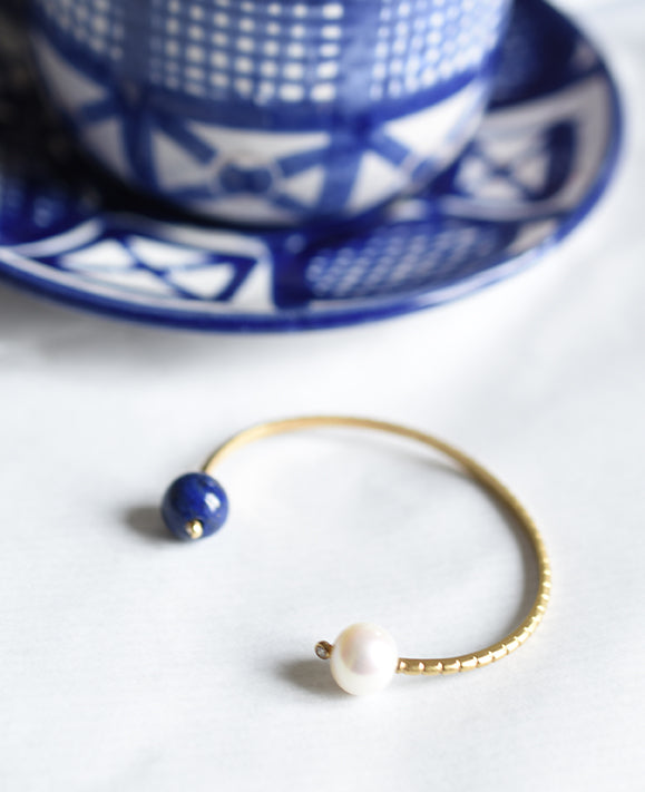 Bracelet Chance Or jaune, Perle, Lapis Lazuli et Diamants