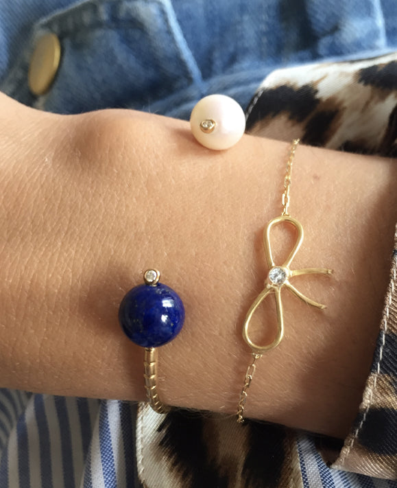 Bracelet Chance Or jaune, Perle, Lapis Lazuli et Diamants