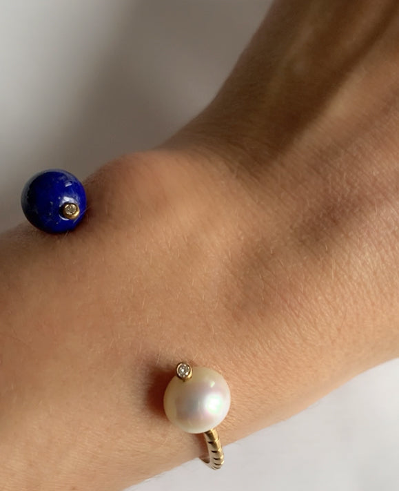 Bracelet Chance Or jaune, Perle, Lapis Lazuli et Diamants