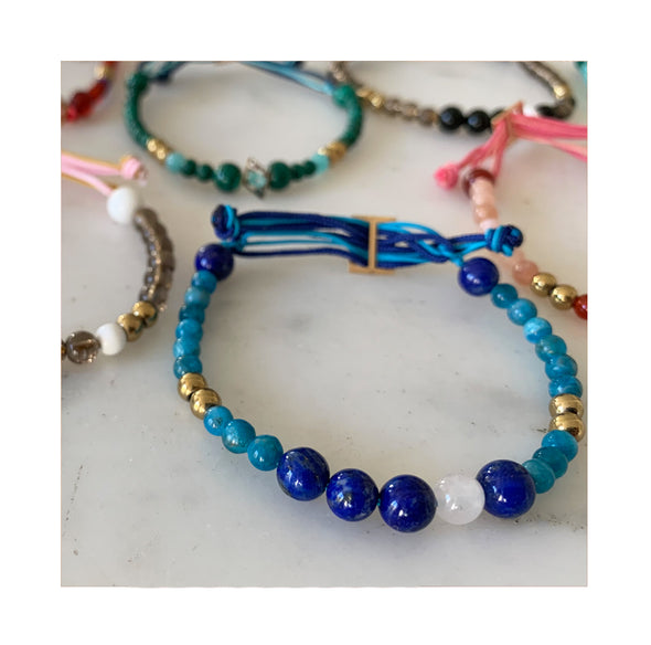 Bracelet Aloha Perlé Or jaune, perles de Lapis Lazuli et d'Apatite