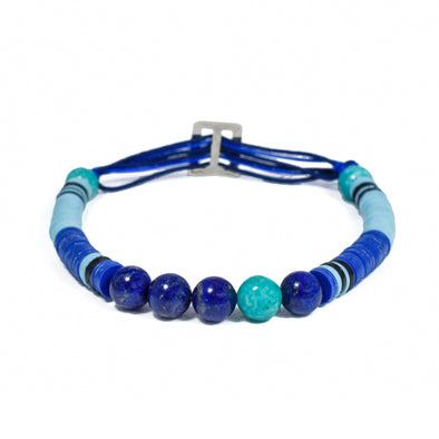 Bracelet Aloha Perlé Argent, perles de Lapis Lazuli et d'Amazonite