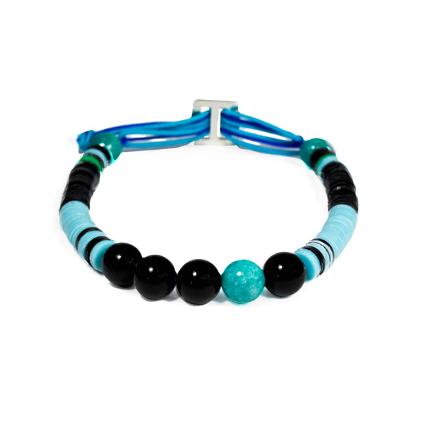 Bracelet Aloha Perlé Argent, perles d'Onyx et d'Amazonite