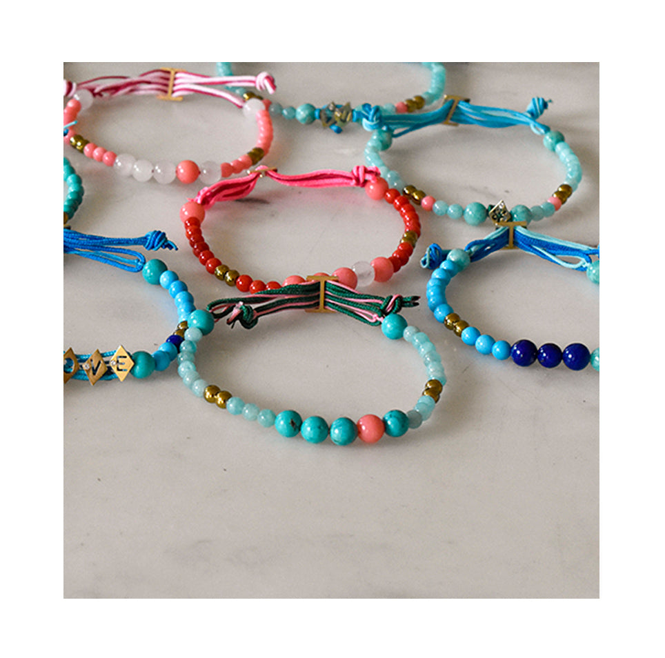 Bracelet Aloha Perlé Or jaune, perles de Turquoise et d'Amazonite