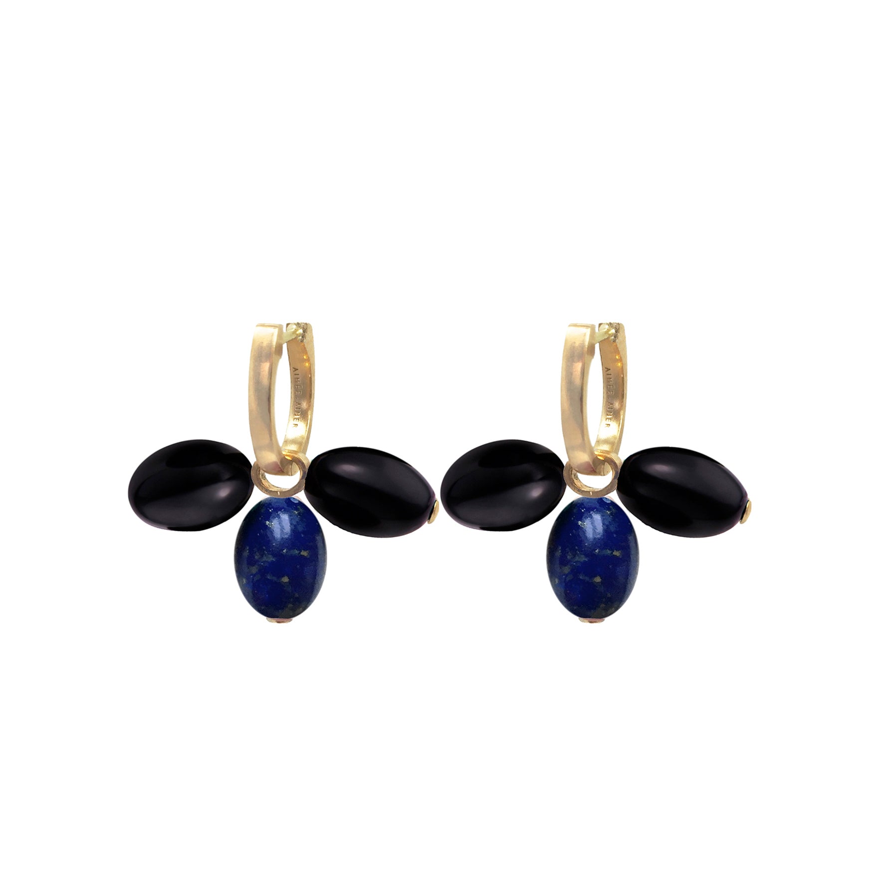 Créole Tiare Charm Or jaune, perles d'Onyx et de Lapis Lazuli