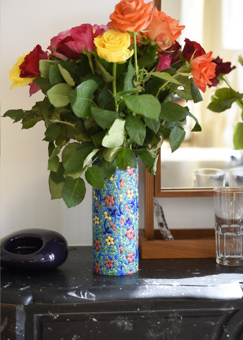 Vase Fleuri multicolore émaux de Longwy